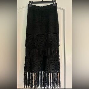 Moon River Knitted Black Maxi Skirt Fringed